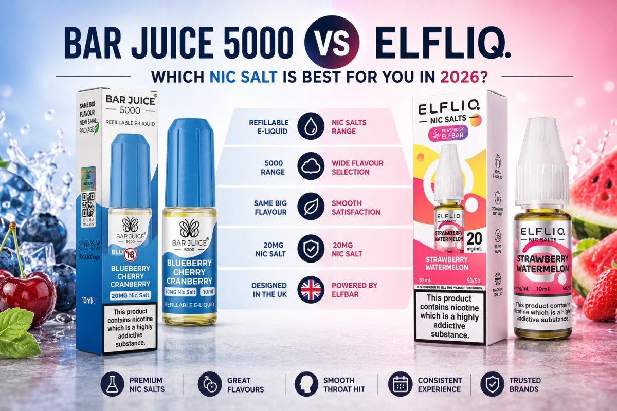 Bar Juice 5000 vs Elfliq: Which Nic Salt is Best for You in 2026? - UK Vape Sales