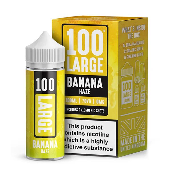 100 Large Juice E-Liquid banana haze shortfill bottle and packaging on a white background - UK Vape Sales