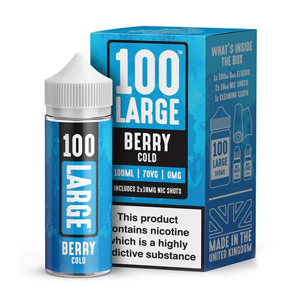 100 Large Juice E-Liquid berry cold shortfill bottle and packaging on a white background - UK Vape Sales