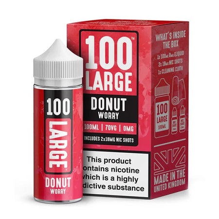 100 Large Juice E-Liquid donut worry shortfill bottle and packaging on a white background - UK Vape Sales