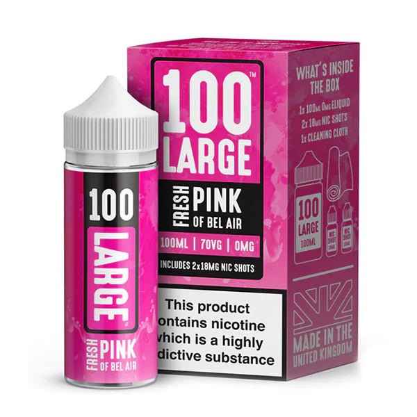100 Large Juice E-Liquid fresh pink of bel air shortfill bottle and packaging on a white background - UK Vape Sales