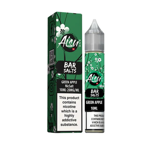 Aisu Bar Salts green apple 10ml nic salt bottle with packaging on white background - uk vape sales