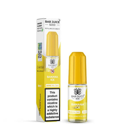 Bar Juice 5000 Nic Salts banana ice 10ml nic salt bottle with packaging on white background - uk vape sales