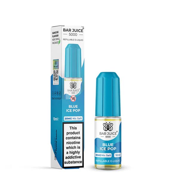 Bar Juice 5000 Nic Salts blue ice pop 10ml nic salt bottle with packaging on white background - uk vape sales