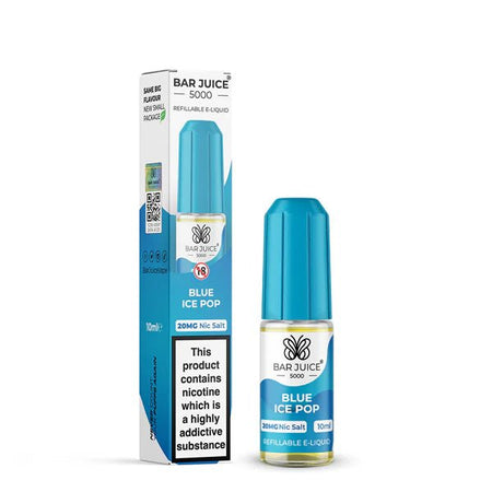 Bar Juice 5000 Nic Salts blue ice pop 10ml nic salt bottle with packaging on white background - uk vape sales
