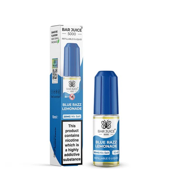 Bar Juice 5000 Nic Salts blue razz lemonade 10ml nic salt bottle with packaging on white background - uk vape sales