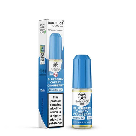 Bar Juice 5000 Nic Salts blueberry cherry cranberry 10ml nic salt bottle with packaging on white background - uk vape sales