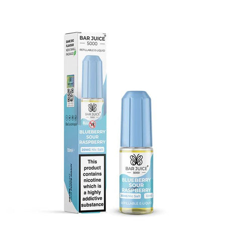 Bar Juice 5000 Nic Salts blueberry sour raspberry 10ml nic salt bottle with packaging on white background - uk vape sales