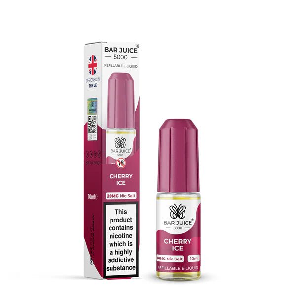 Bar Juice 5000 Nic Salts cherry ice 10ml nic salt bottle with packaging on white background - uk vape sales