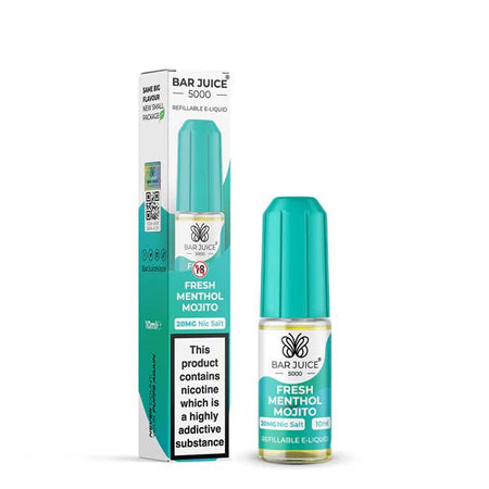 Bar Juice 5000 Nic Salts fresh menthol mojito 10ml nic salt bottle with packaging on white background - uk vape sales