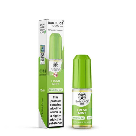 Bar Juice 5000 Nic Salts fresh mint 10ml nic salt bottle with packaging on white background - uk vape sales