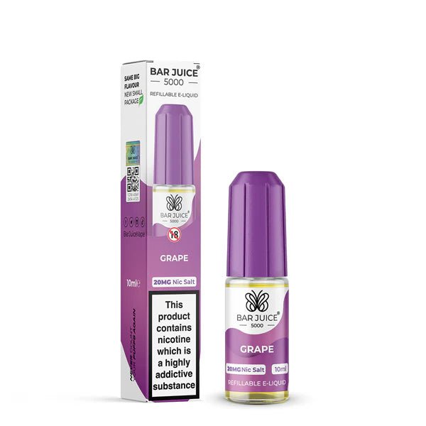 Bar Juice 5000 Nic Salts grape 10ml nic salt bottle with packaging on white background - uk vape sales