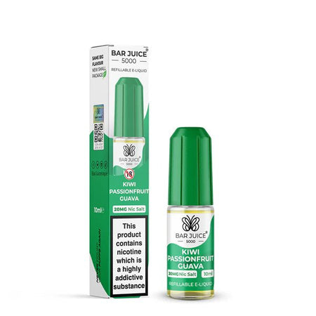 Bar Juice 5000 Nic Salts kiwi passionfruit guava 10ml nic salt bottle with packaging on white background - uk vape sales