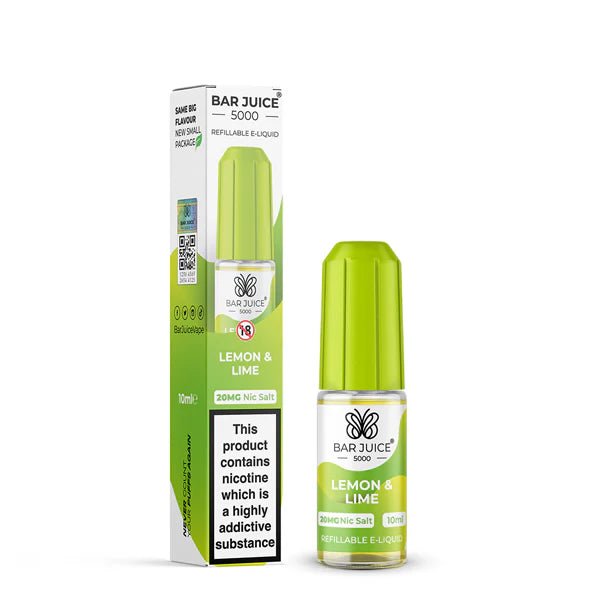 Bar Juice 5000 Nic Salts lemon & lime 10ml nic salt bottle with packaging on white background - uk vape sales