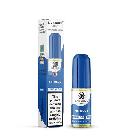 Bar Juice 5000 Nic Salts mr blue 10ml nic salt bottle with packaging on white background - uk vape sales