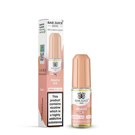 Bar Juice 5000 Nic Salts peach ice 10ml nic salt bottle with packaging on white background - uk vape sales