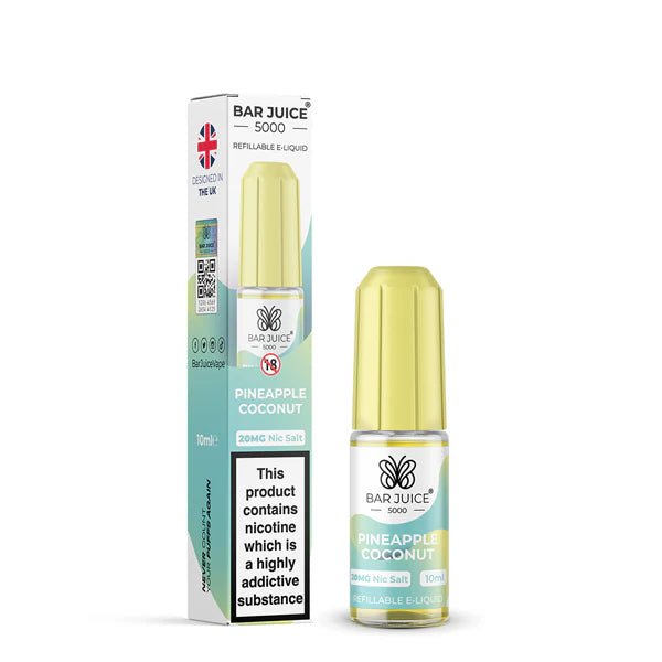 Bar Juice 5000 Nic Salts pineapple coconut 10ml nic salt bottle with packaging on white background - uk vape sales