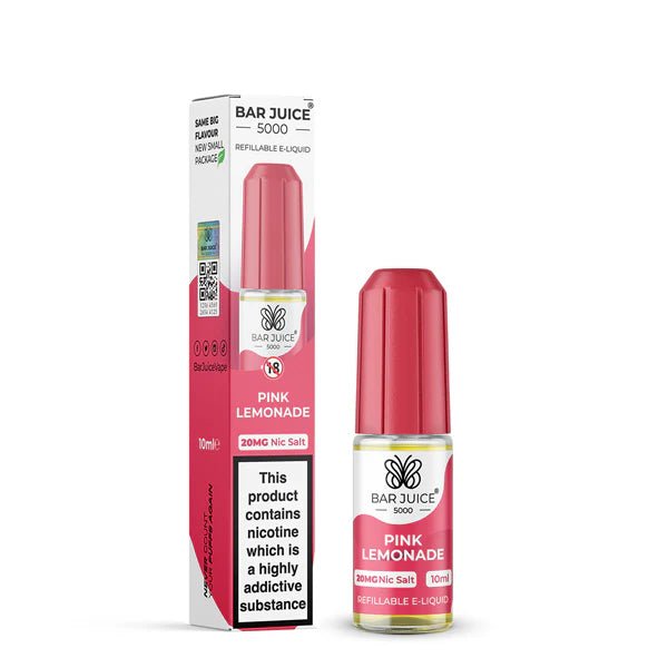Bar Juice 5000 Nic Salts pink lemonade 10ml nic salt bottle with packaging on white background - uk vape sales