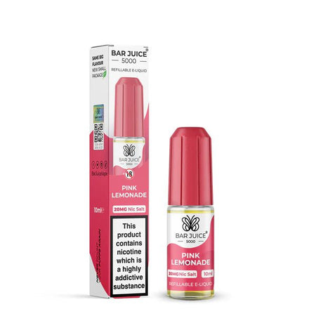 Bar Juice 5000 Nic Salts pink lemonade 10ml nic salt bottle with packaging on white background - uk vape sales