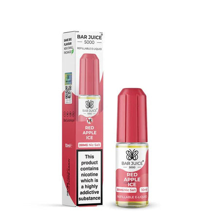 Bar Juice 5000 Nic Salts red apple ice 10ml nic salt bottle with packaging on white background - uk vape sales