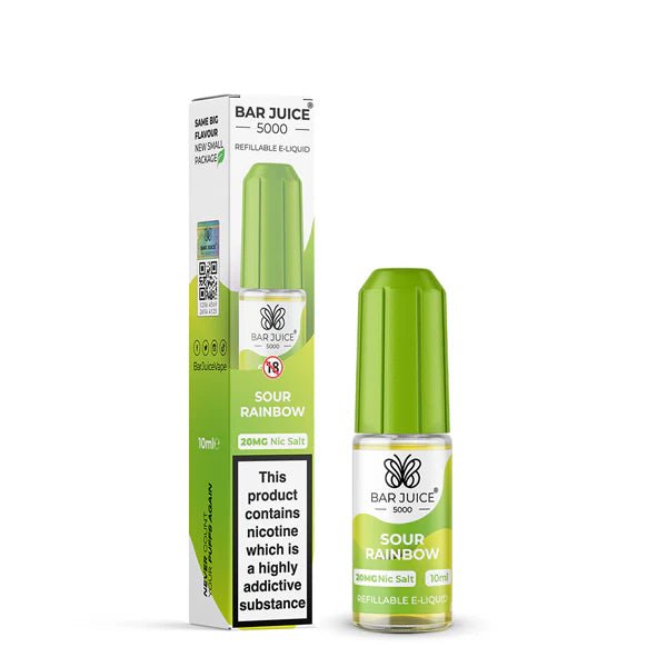 Bar Juice 5000 Nic Salts sour rainbow 10ml nic salt bottle with packaging on white background - uk vape sales