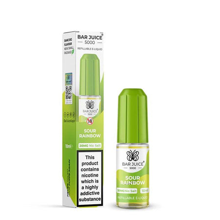 Bar Juice 5000 Nic Salts sour rainbow 10ml nic salt bottle with packaging on white background - uk vape sales