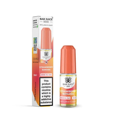 Bar Juice 5000 Nic Salts strawberry banana 10ml nic salt bottle with packaging on white background - uk vape sales