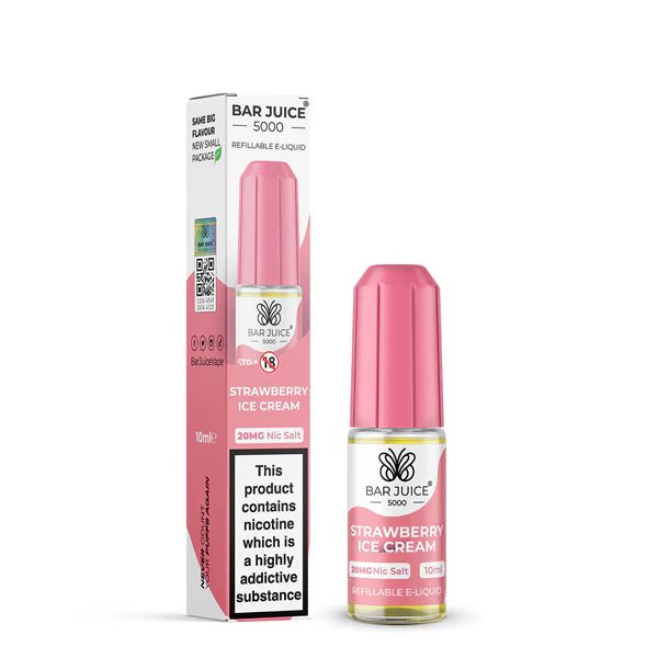Bar Juice 5000 Nic Salts strawberry ice cream 10ml nic salt bottle with packaging on white background - uk vape sales