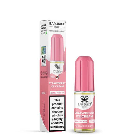 Bar Juice 5000 Nic Salts strawberry ice cream 10ml nic salt bottle with packaging on white background - uk vape sales