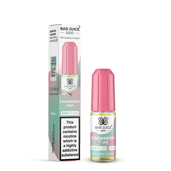 Bar Juice 5000 Nic Salts strawberry kiwi 10ml nic salt bottle with packaging on white background - uk vape sales
