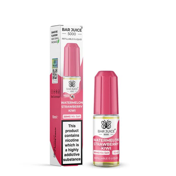 Bar Juice 5000 Nic Salts watermelon strawberry kiwi 10ml nic salt bottle with packaging on white background - uk vape sales