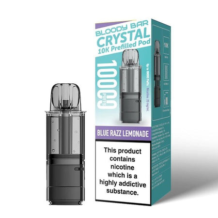 Bloody Bar Crystal 10K Refill Pods blue razz lemonade with packaging on a white background - uk vape sales