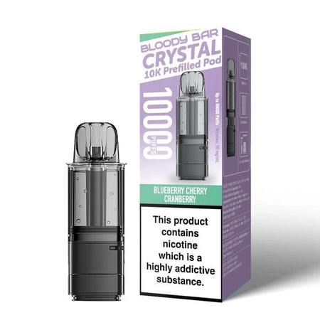 Bloody Bar Crystal 10K Refill Pods blueberry cherry cranberry with packaging on a white background - uk vape sales