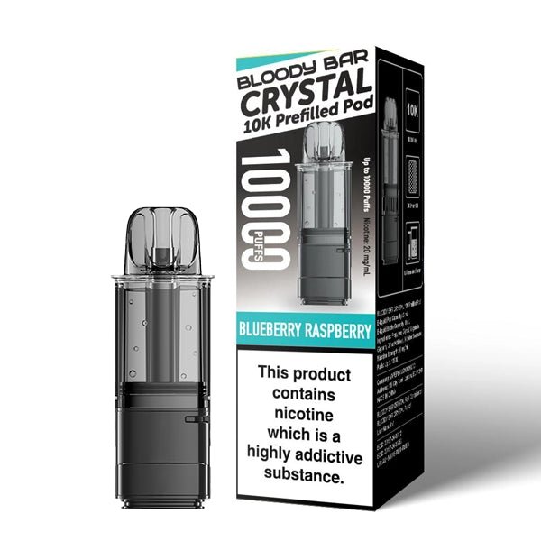 Bloody Bar Crystal 10K Refill Pods blueberry raspberry with packaging on a white background - uk vape sales