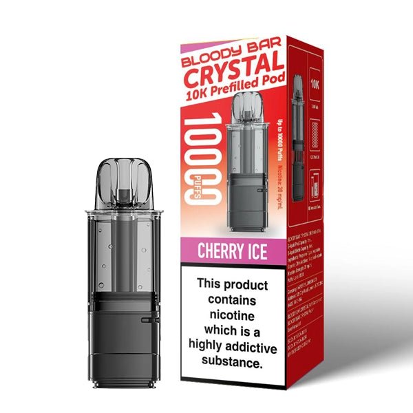 Bloody Bar Crystal 10K Refill Pods cherry ice with packaging on a white background - uk vape sales