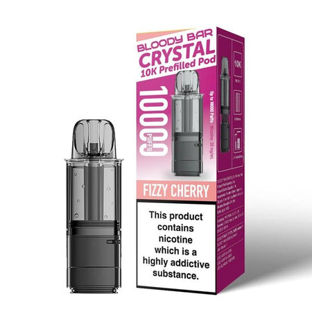 Bloody Bar Crystal 10K Refill Pods fizzy cherry with packaging on a white background - uk vape sales
