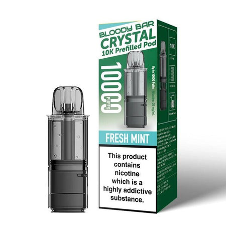 Bloody Bar Crystal 10K Refill Pods fresh mint with packaging on a white background - uk vape sales