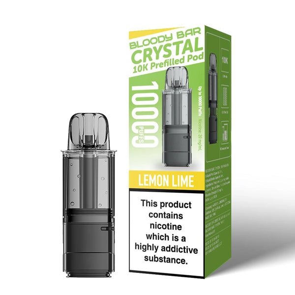 Bloody Bar Crystal 10K Refill Pods lemon lime with packaging on a white background - uk vape sales