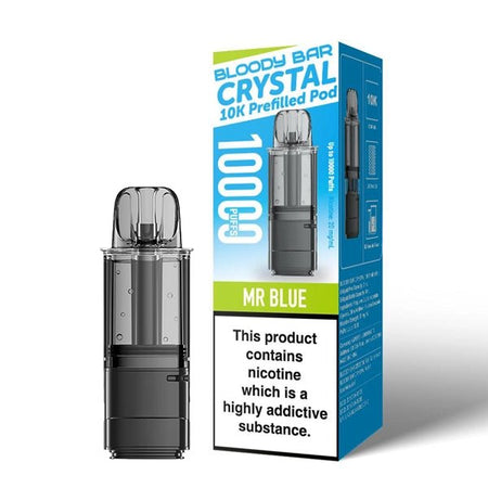 Bloody Bar Crystal 10K Refill Pods Mr Blue with packaging on a white background - uk vape sales