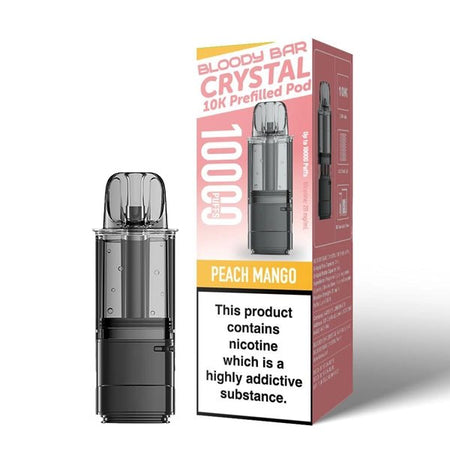 Bloody Bar Crystal 10K Refill Pods peach mango with packaging on a white background - uk vape sales