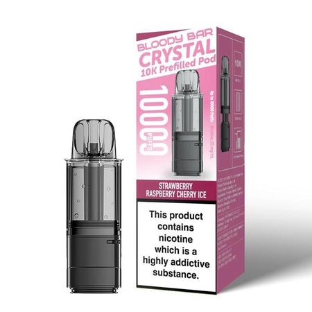 Bloody Bar Crystal 10K Refill Pods strawberry raspberry cherry ice with packaging on a white background - uk vape sales