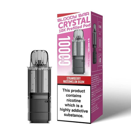 Bloody Bar Crystal 10K Refill Pods strawberry watermelon bgum with packaging on a white background - uk vape sales
