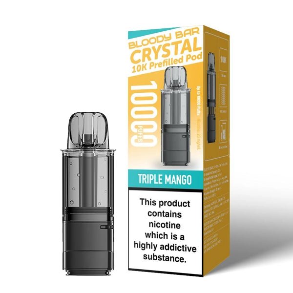 Bloody Bar Crystal 10K Refill Pods triple mango with packaging on a white background - uk vape sales
