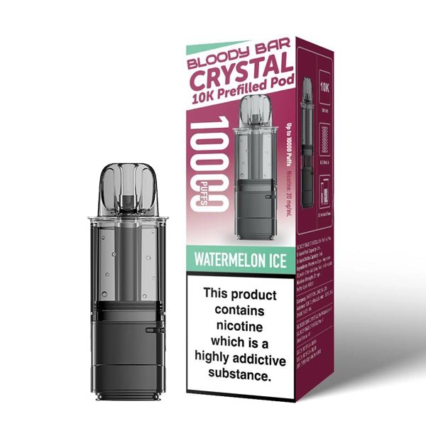 Bloody Bar Crystal 10K Refill Pods watermelon ice with packaging on a white background - uk vape sales