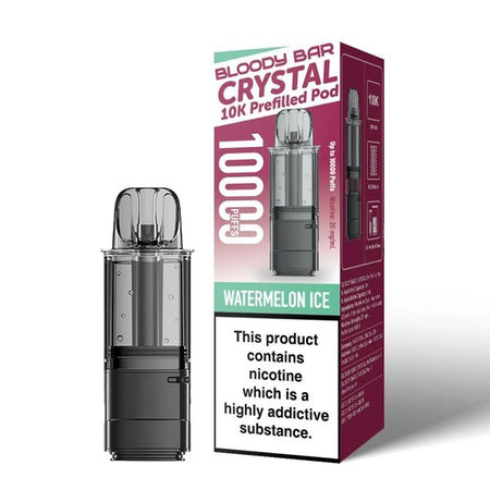 Bloody Bar Crystal 10K Refill Pods watermelon ice with packaging on a white background - uk vape sales