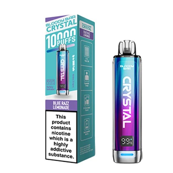 Bloody bar crystal 10k vape kit blue razz lemonade device and packaging on a white background - uk vape sales