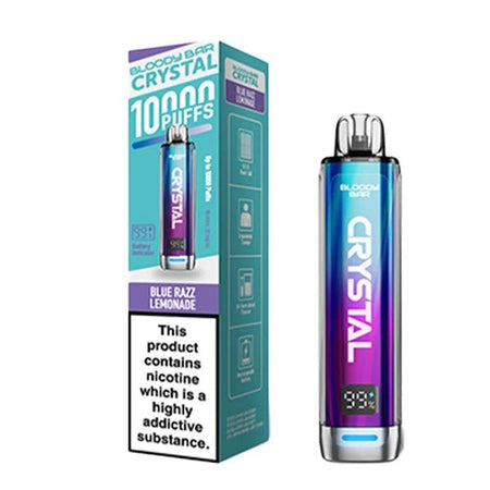 Bloody bar crystal 10k vape kit blue razz lemonade device and packaging on a white background - uk vape sales