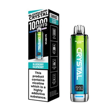Bloody bar crystal 10k vape kit blueberry raspberry device and packaging on a white background - uk vape sales