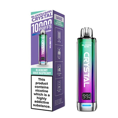 Bloody bar crystal 10k vape kit blueberry sour raspberry device and packaging on a white background - uk vape sales