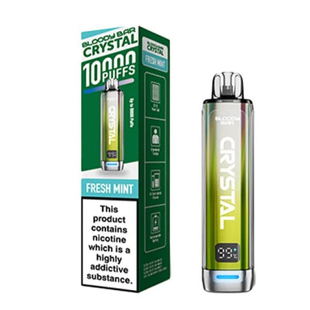 Bloody bar crystal 10k vape kit fresh mint device and packaging on a white background - uk vape sales